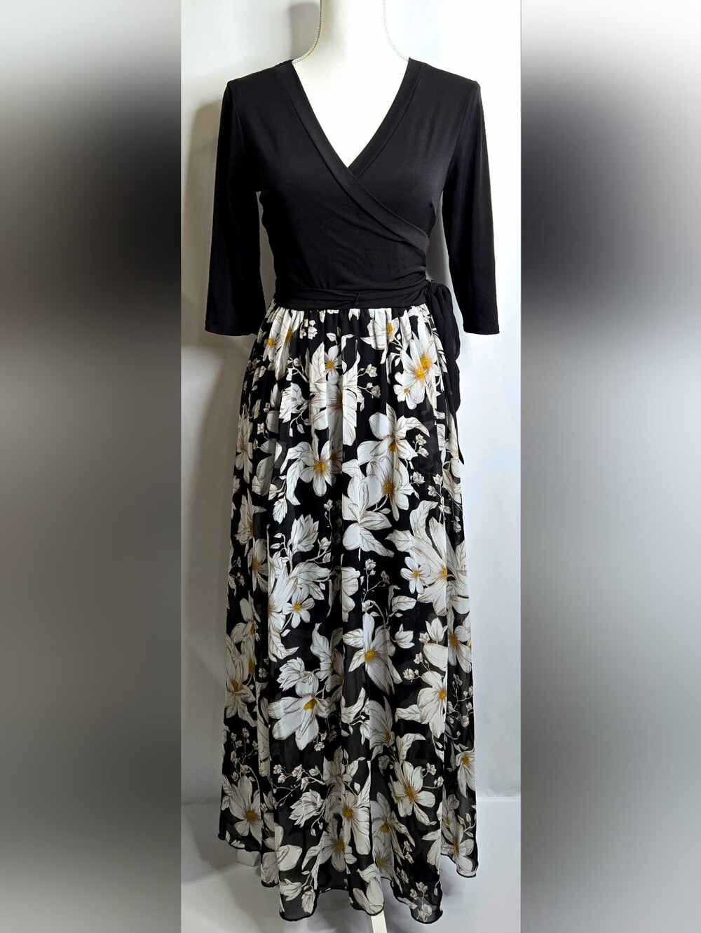 Kate & Lily Artistic Botanical Floral Chiffon Wrap Maxi Dress NWOT 4P